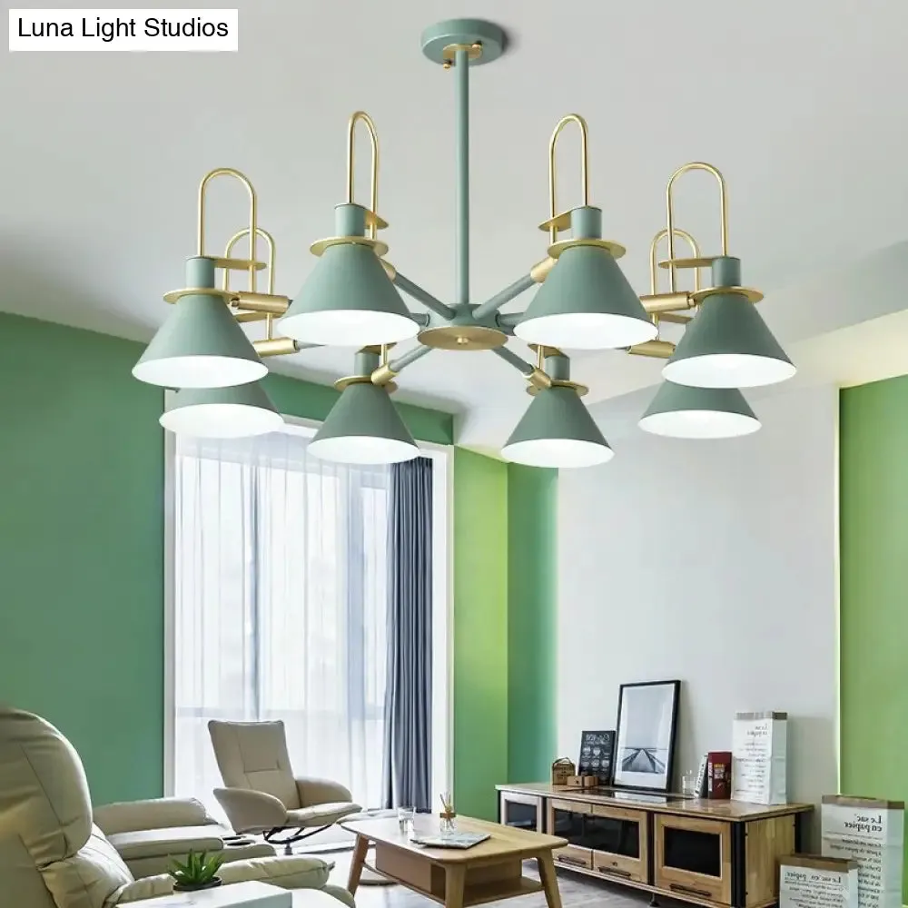 Macaron Loft Funnel Chandelier: Stylish Metal Suspension Light for Nurseries