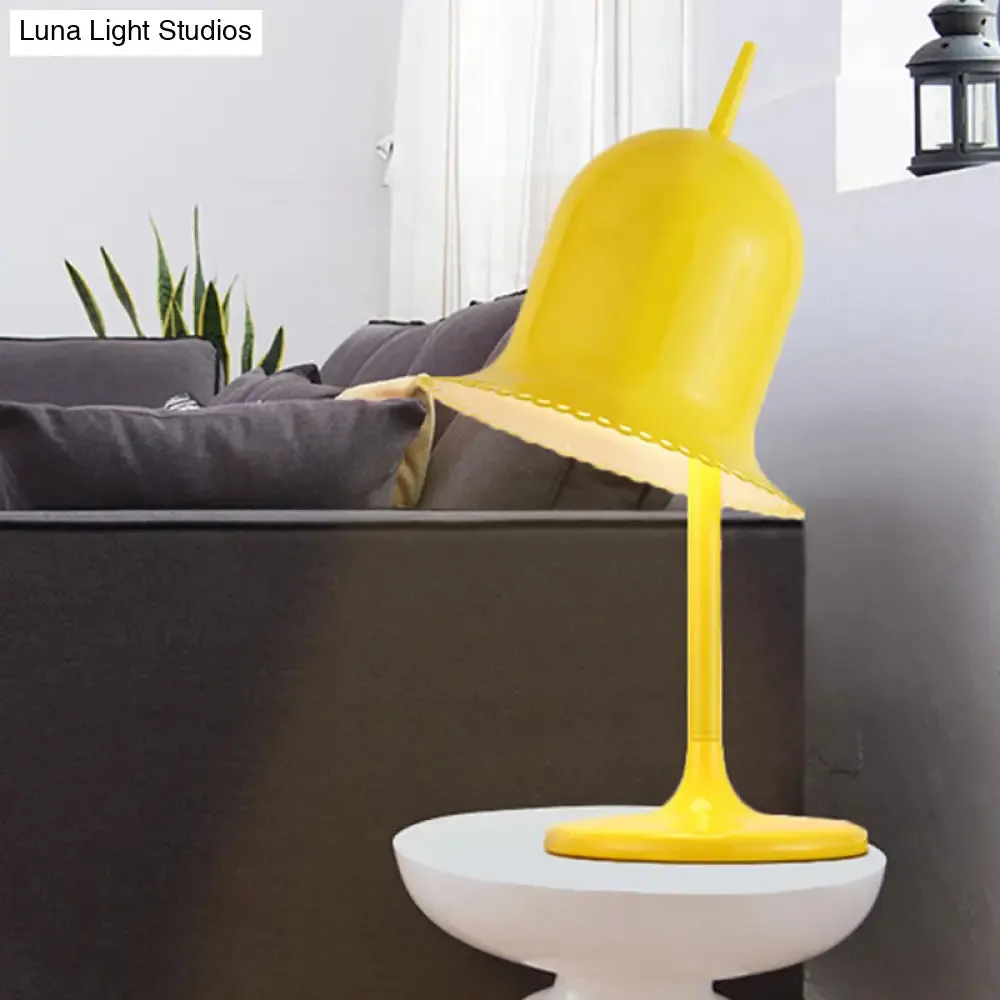 Macaron Pink/Yellow Night Light Table Lamp - Single Bedroom Table Lamp with Metal Bell Shade