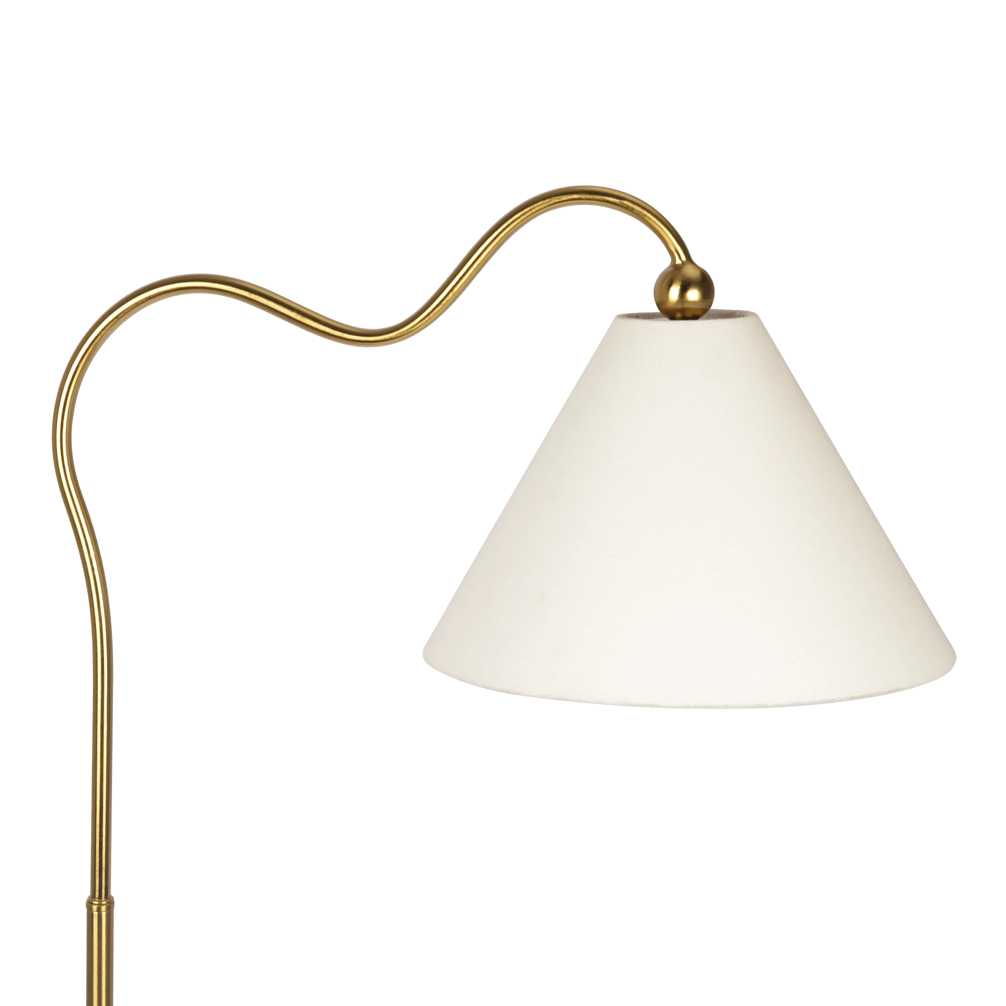 Majestic Brass Ring Base Curved Floor Lamp with Triangle White Drum Shade