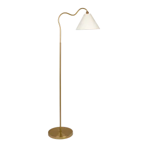 Majestic Brass Ring Base Curved Floor Lamp with Triangle White Drum Shade