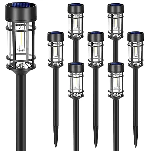 Mancra Solar Pathway Lights, 8 Pack LED Solar Lights Outdoor Waterproof, Glass Solar Garden Lights Landscape Lighting for Yard Lawn Walkway Driveway, 3000K