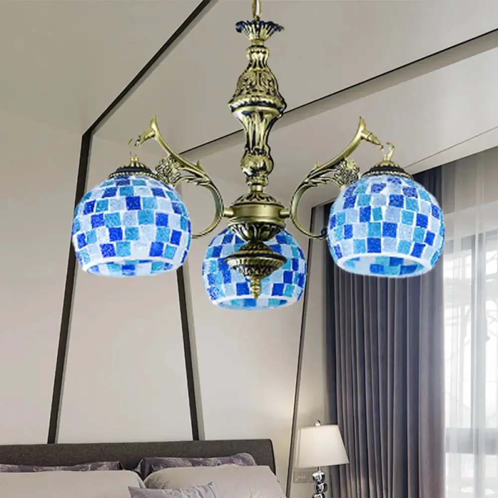 Mediterranean Stained Glass Globe Pendant Light with Blue Lights - Available in 5, 9, or 11