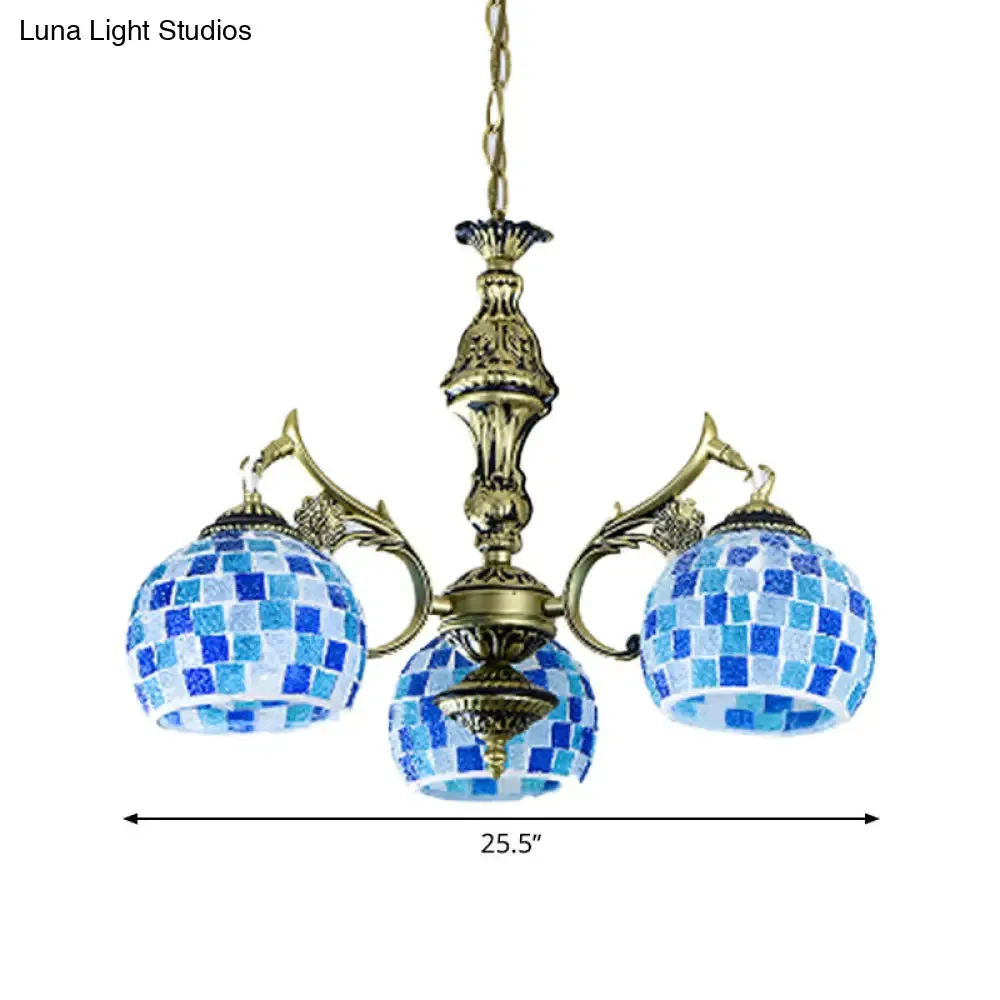 Mediterranean Stained Glass Globe Pendant Light with Blue Lights - Available in 5, 9, or 11