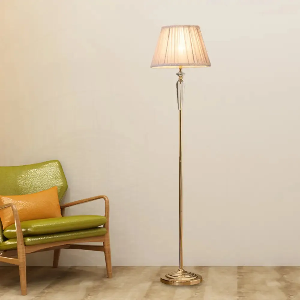 Minimal Beige/Light Purple/Royal Blue Fabric Floor Lamp with Crystal Accent - Ideal for Living Room