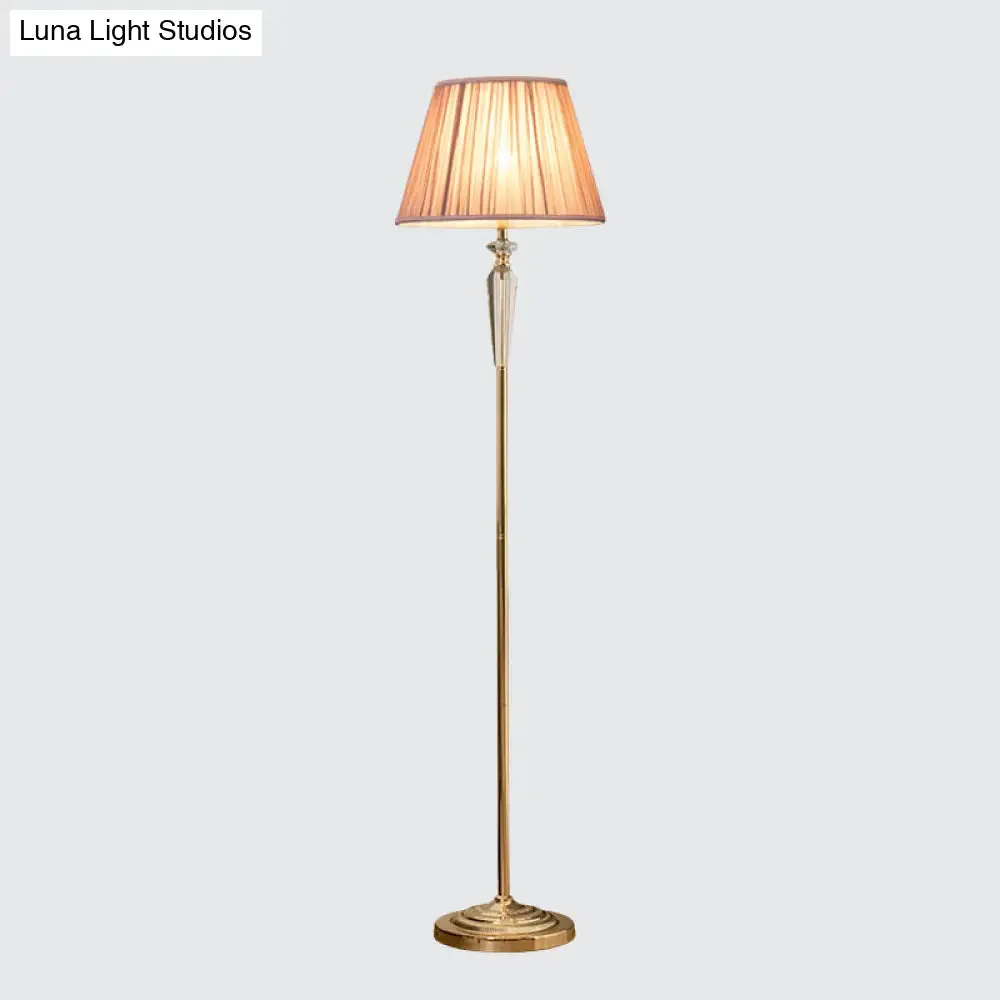 Minimal Beige/Light Purple/Royal Blue Fabric Floor Lamp with Crystal Accent - Ideal for Living Room