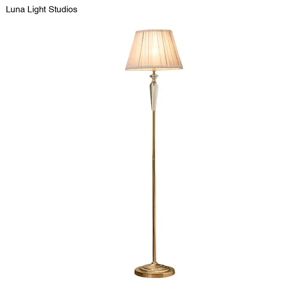 Minimal Beige/Light Purple/Royal Blue Fabric Floor Lamp with Crystal Accent - Ideal for Living Room