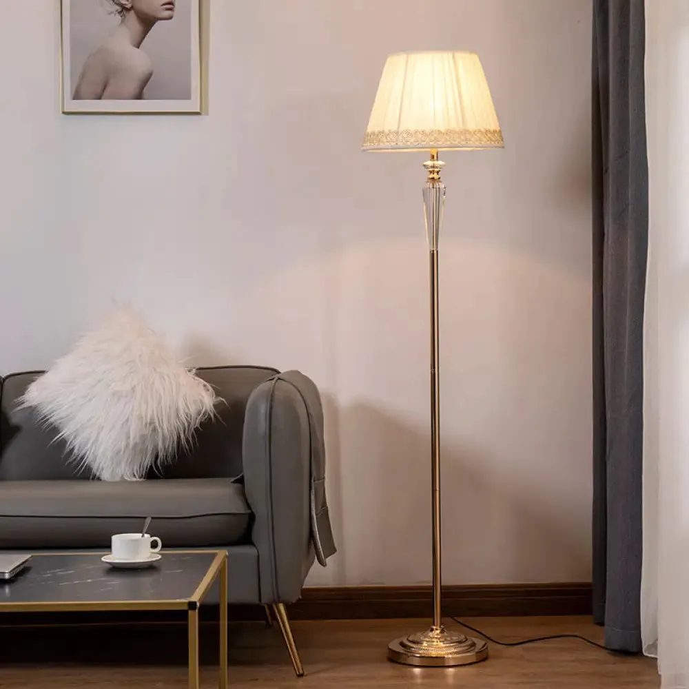 Minimal Beige/Light Purple/Royal Blue Fabric Floor Lamp with Crystal Accent - Ideal for Living Room