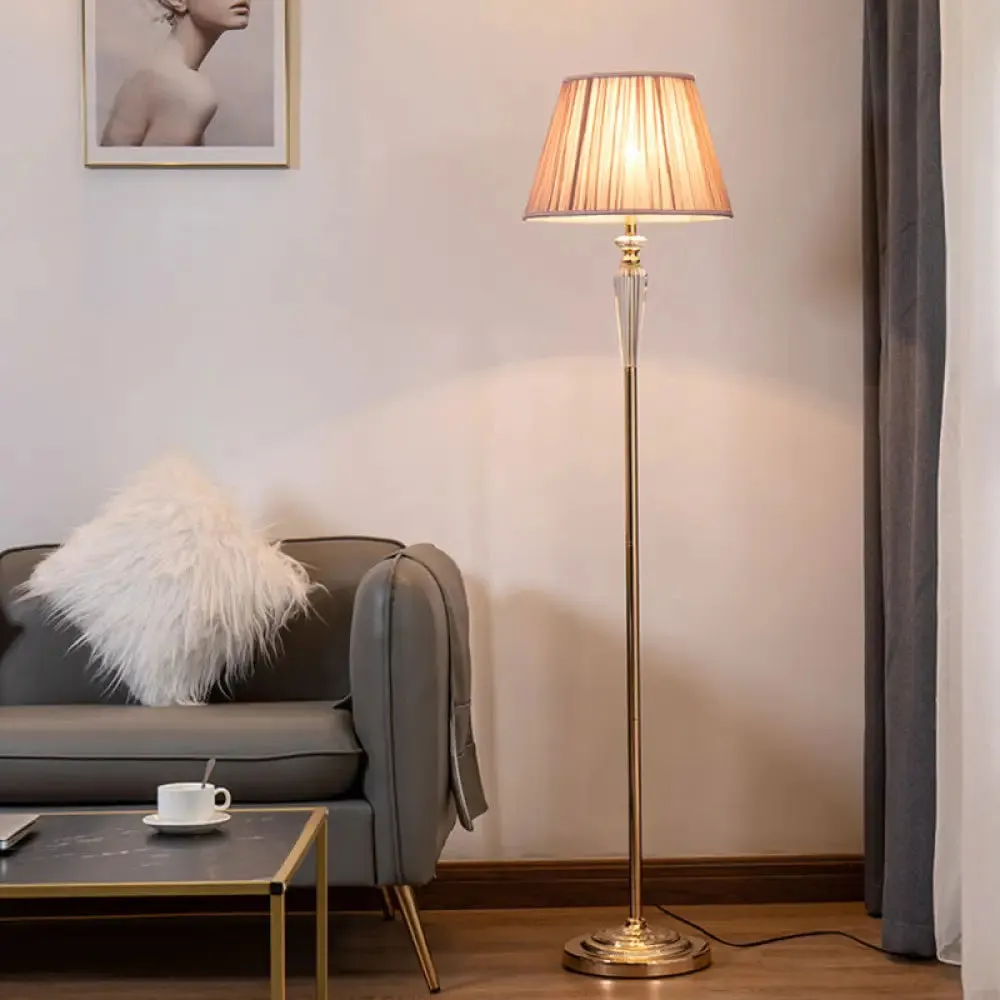 Minimal Beige/Light Purple/Royal Blue Fabric Floor Lamp with Crystal Accent - Ideal for Living Room