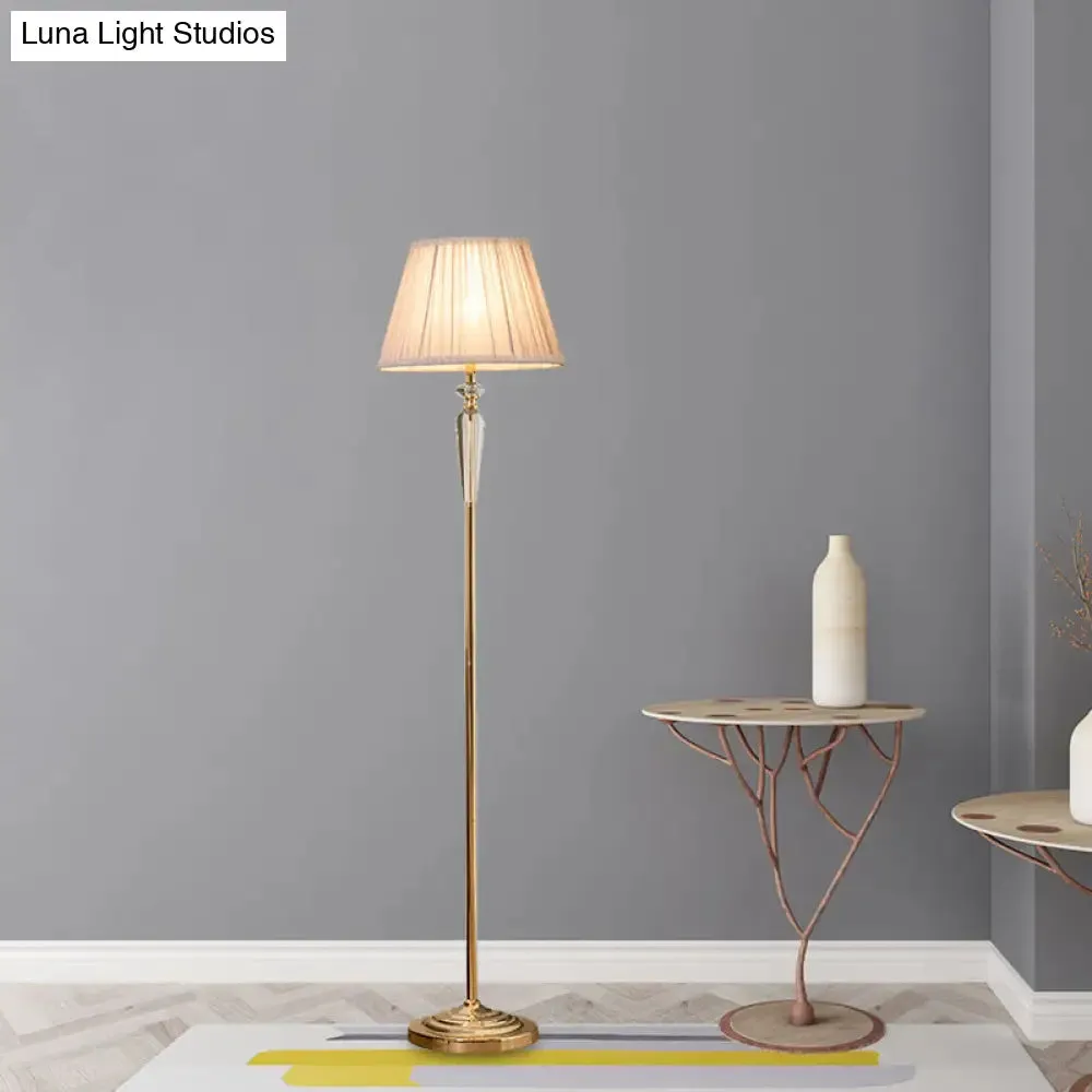 Minimal Beige/Light Purple/Royal Blue Fabric Floor Lamp with Crystal Accent - Ideal for Living Room