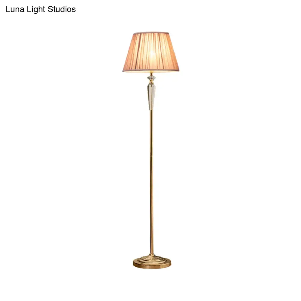 Minimal Beige/Light Purple/Royal Blue Fabric Floor Lamp with Crystal Accent - Ideal for Living Room