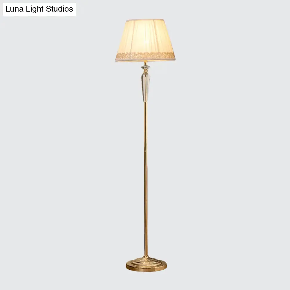 Minimal Beige/Light Purple/Royal Blue Fabric Floor Lamp with Crystal Accent - Ideal for Living Room