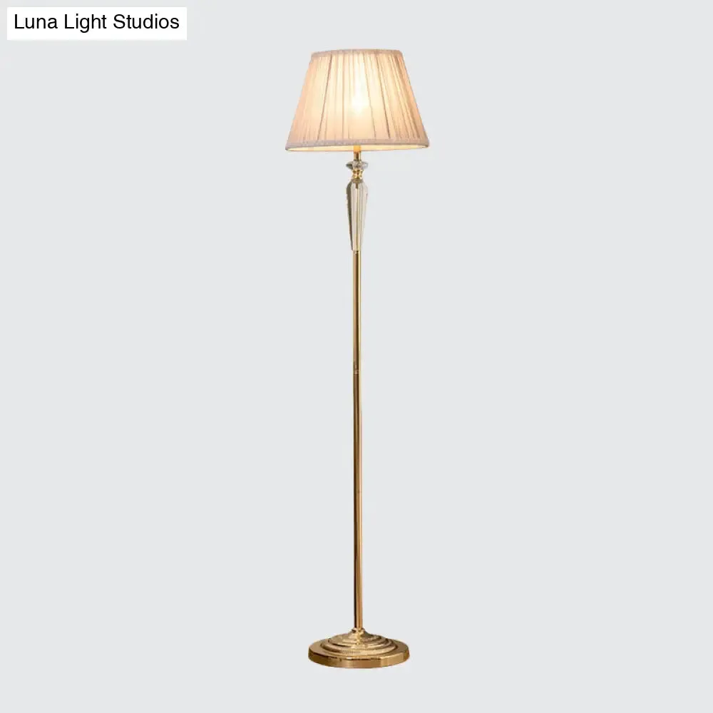 Minimal Beige/Light Purple/Royal Blue Fabric Floor Lamp with Crystal Accent - Ideal for Living Room