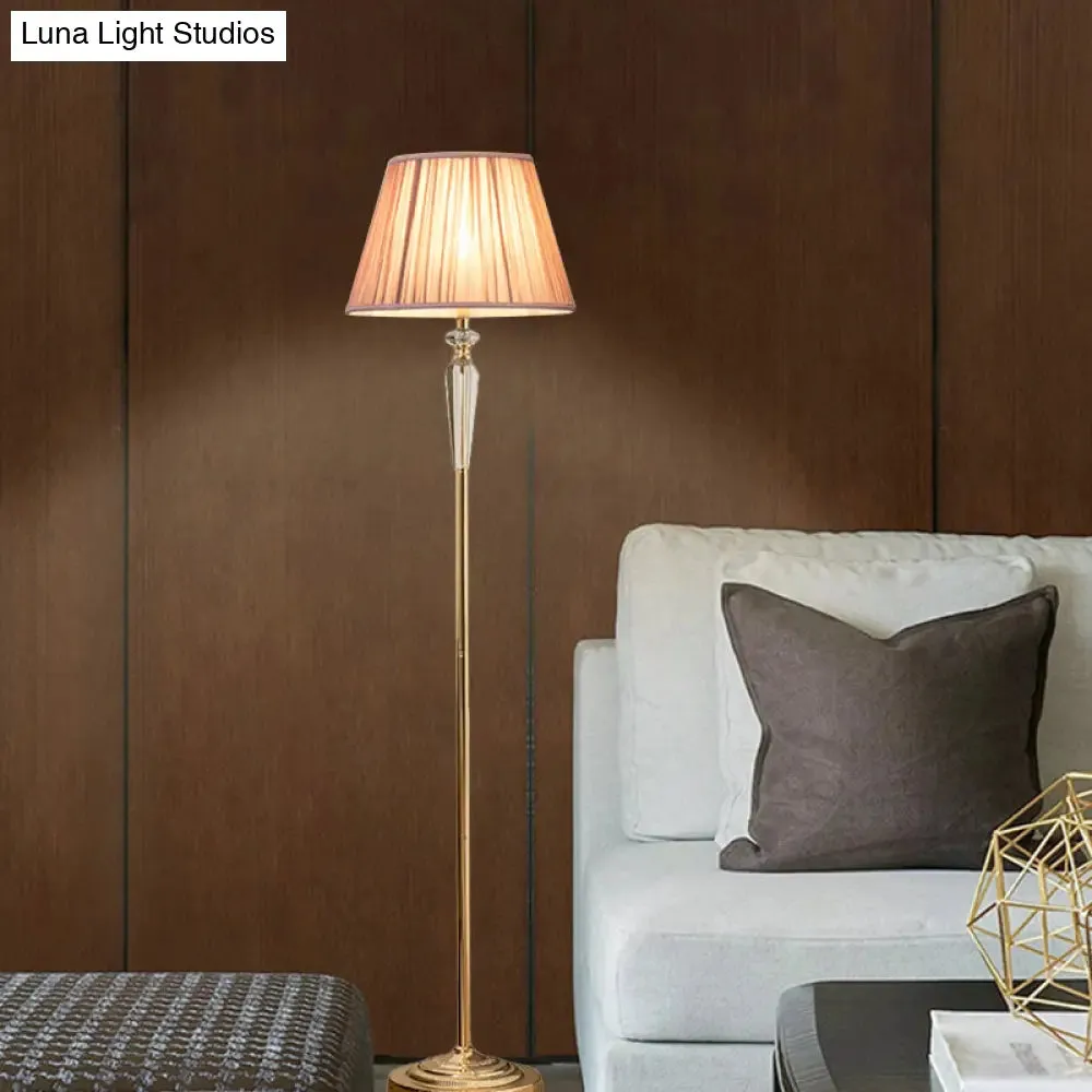 Minimal Beige/Light Purple/Royal Blue Fabric Floor Lamp with Crystal Accent - Ideal for Living Room