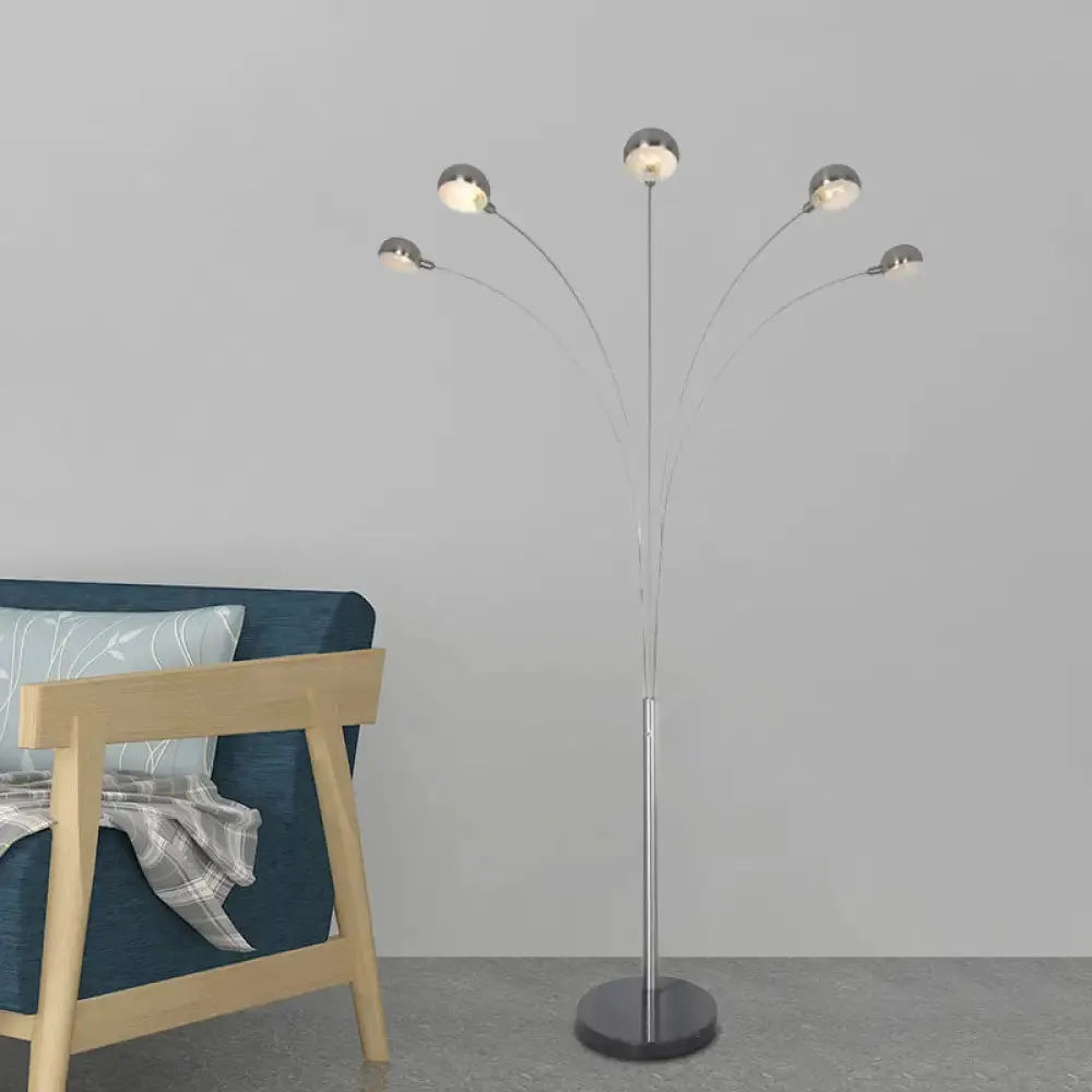 Minimal Tree Standing Lamp with Semi-Globe Metallic Shade - Silver Finish