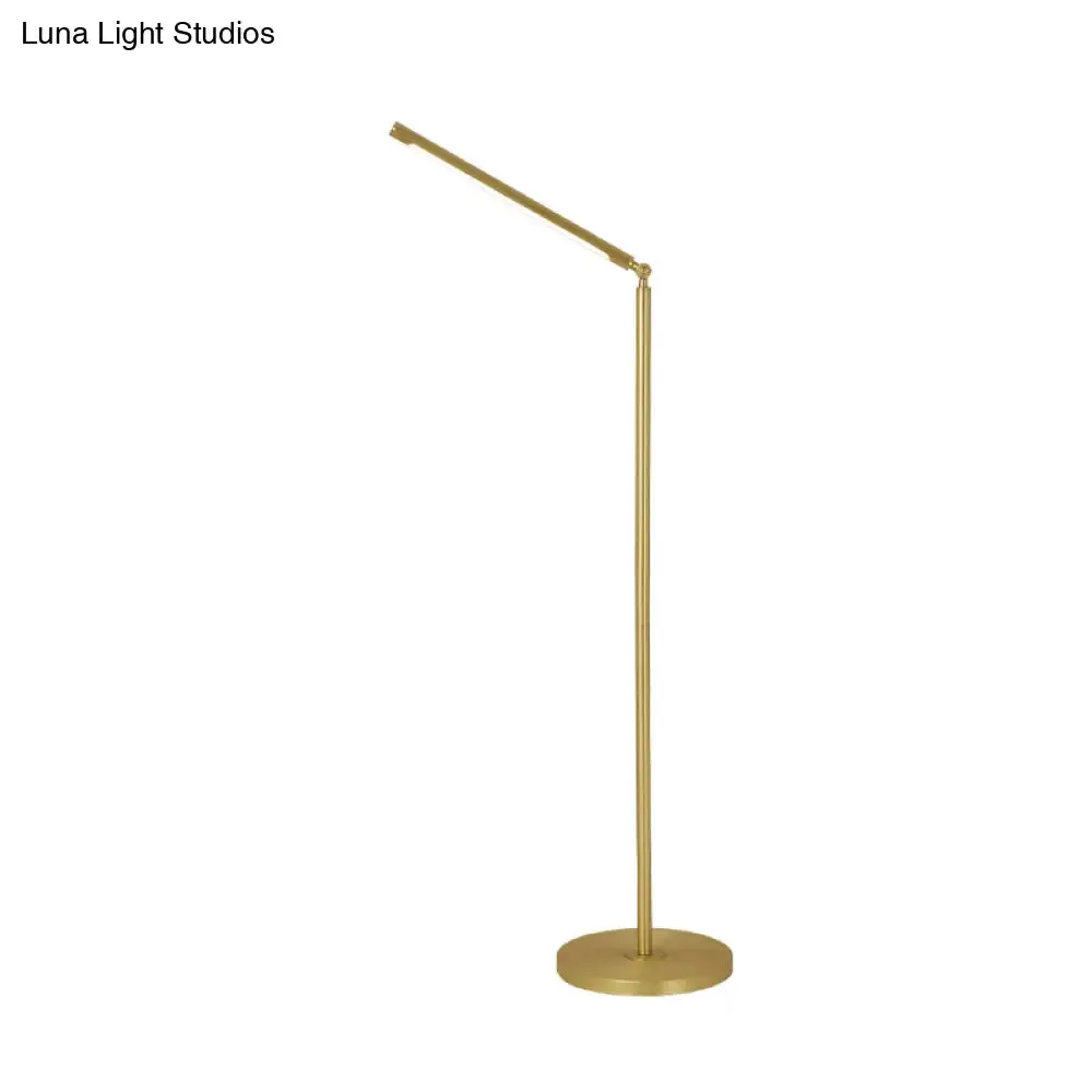 Minimalist Brushed Brass LED Column Floor Lamp - Adjustable Metallic Lighting for Living Room