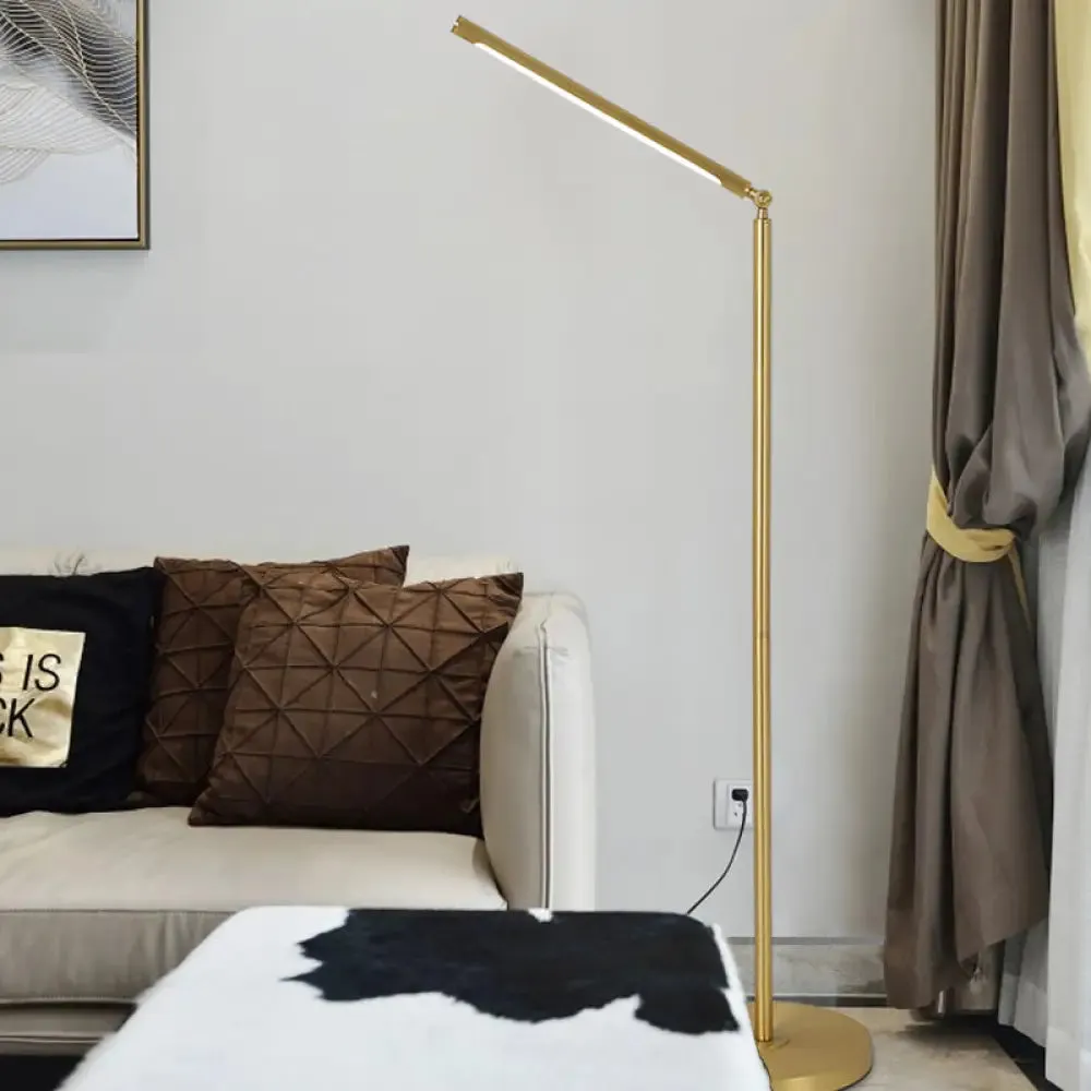 Minimalist Brushed Brass LED Column Floor Lamp - Adjustable Metallic Lighting for Living Room