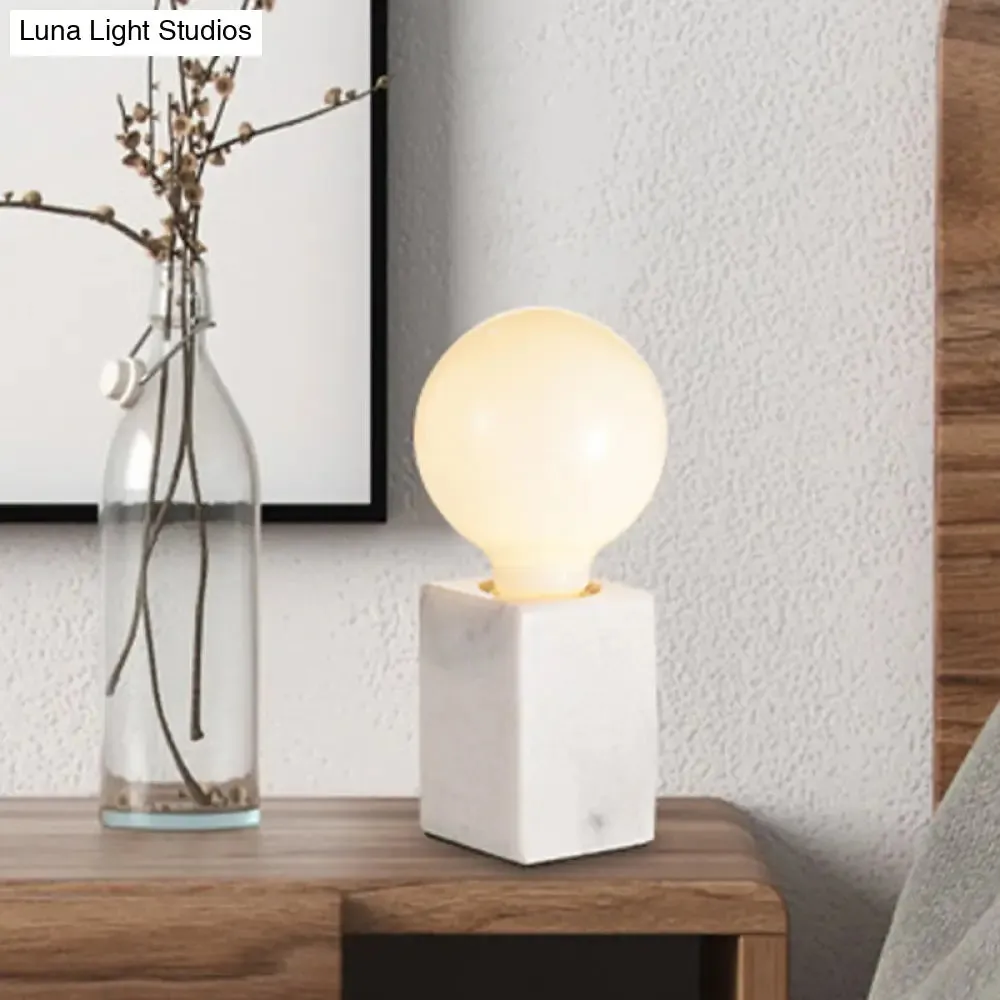 Minimalist Cuboid Small Desk Light with Black/White Finish - Stone Night Table Lamp for Bedside