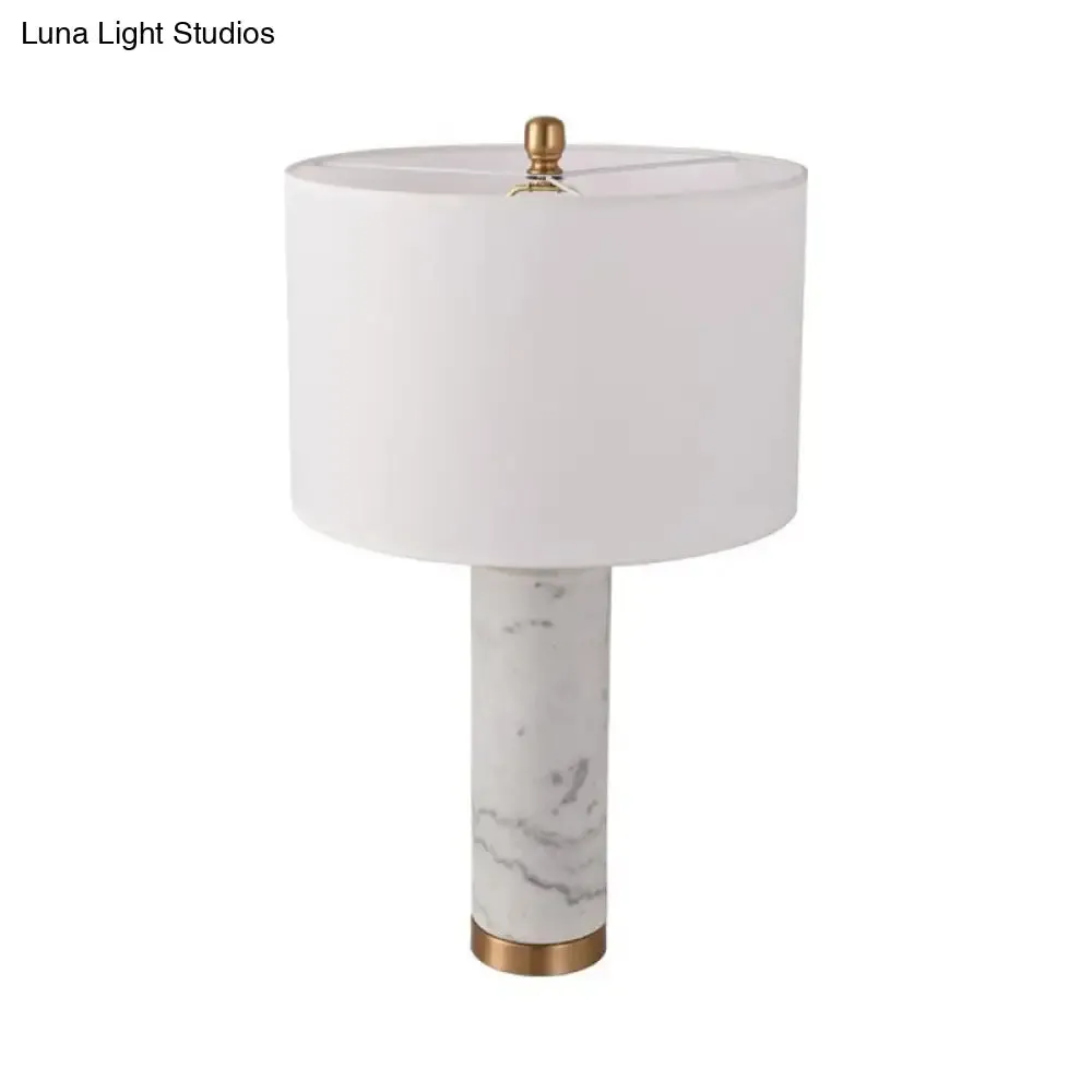 Minimalist Cylinder Table Lamp: 1-Light Fabric Night Light with Marble Pillar - Black/White