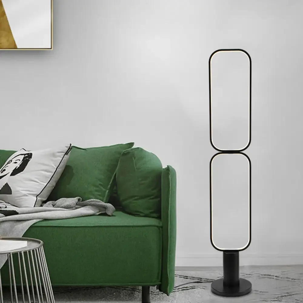 Minimalist Metal LED Bedroom Reading Floor Lamp, 1/2 Tiers, Rectangular Standing Light in Black/White