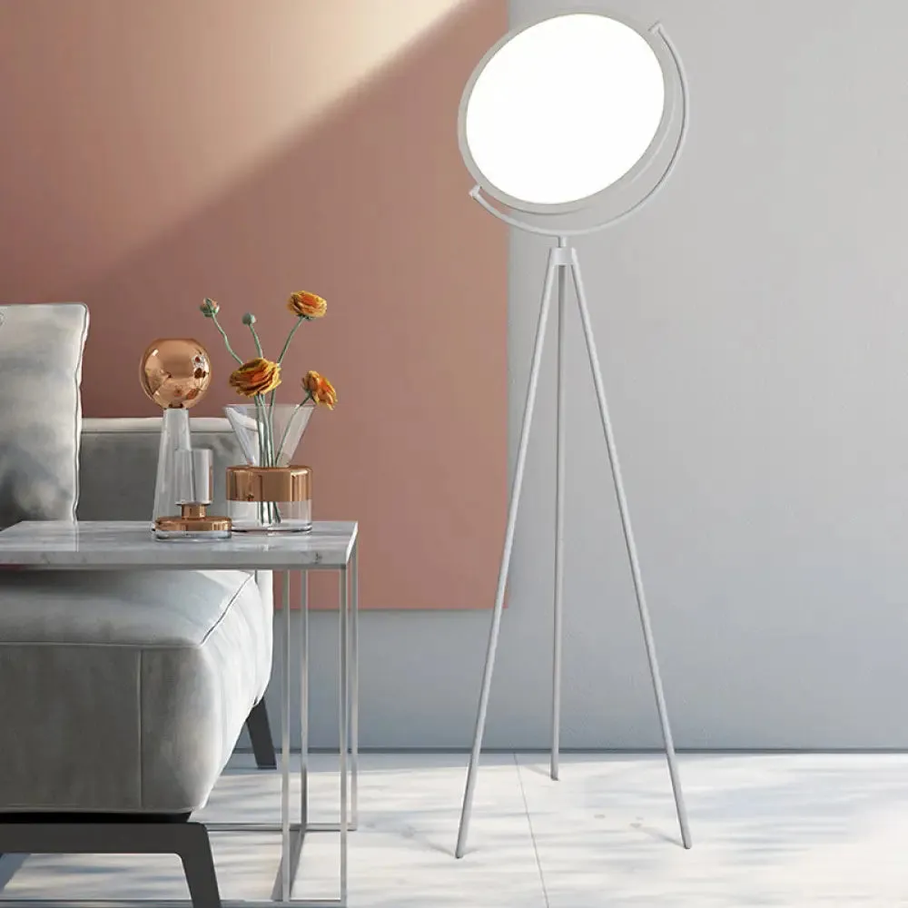 Minimalistic LED Floor Lamp: Rotatable Disc Design and Acrylic Tripod Stand for Living Room