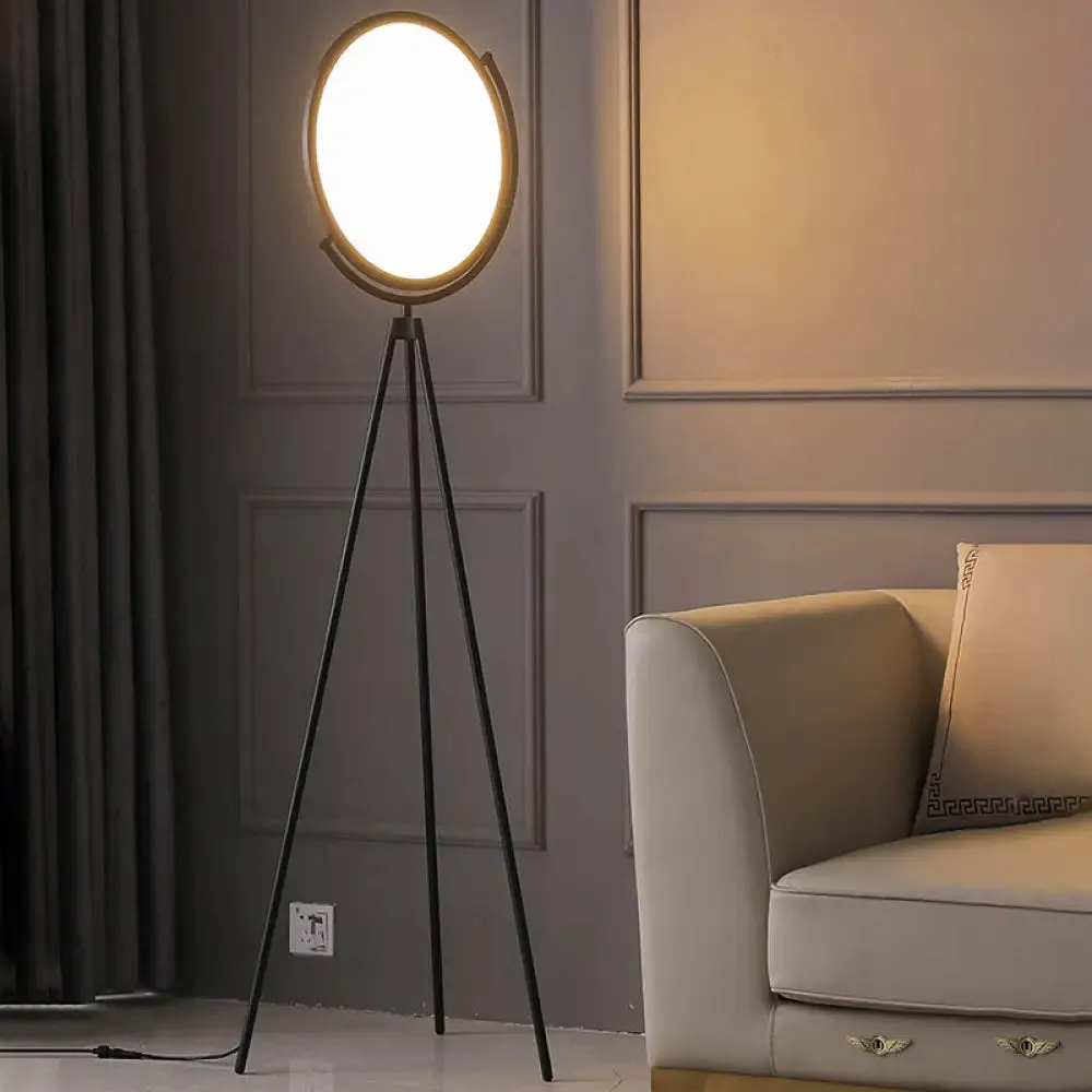 Minimalistic LED Floor Lamp: Rotatable Disc Design and Acrylic Tripod Stand for Living Room