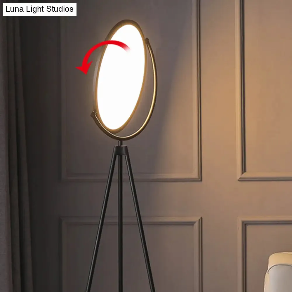 Minimalistic LED Floor Lamp: Rotatable Disc Design and Acrylic Tripod Stand for Living Room