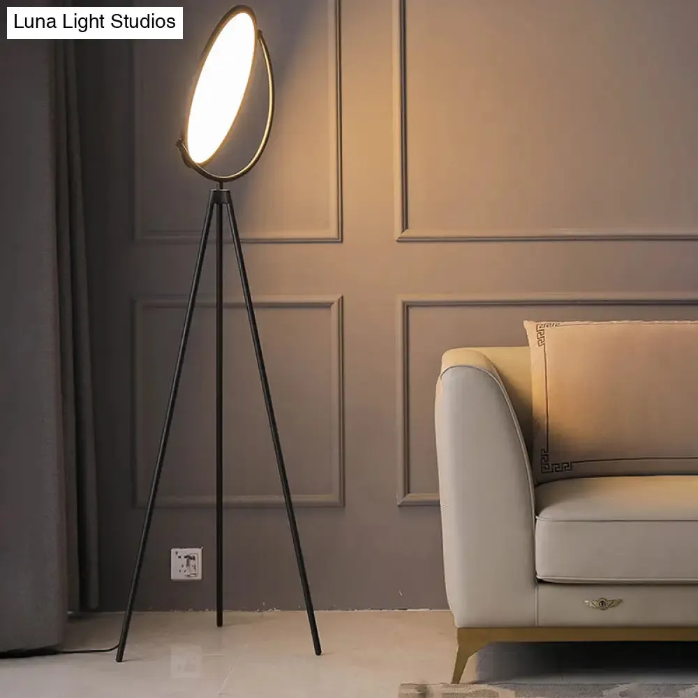 Minimalistic LED Floor Lamp: Rotatable Disc Design and Acrylic Tripod Stand for Living Room