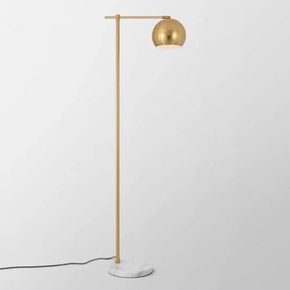 Minimalistic Marble Floor Lamp with Dome Shade - Flat Round Design, 1-Light Standing Lighting for Living Room