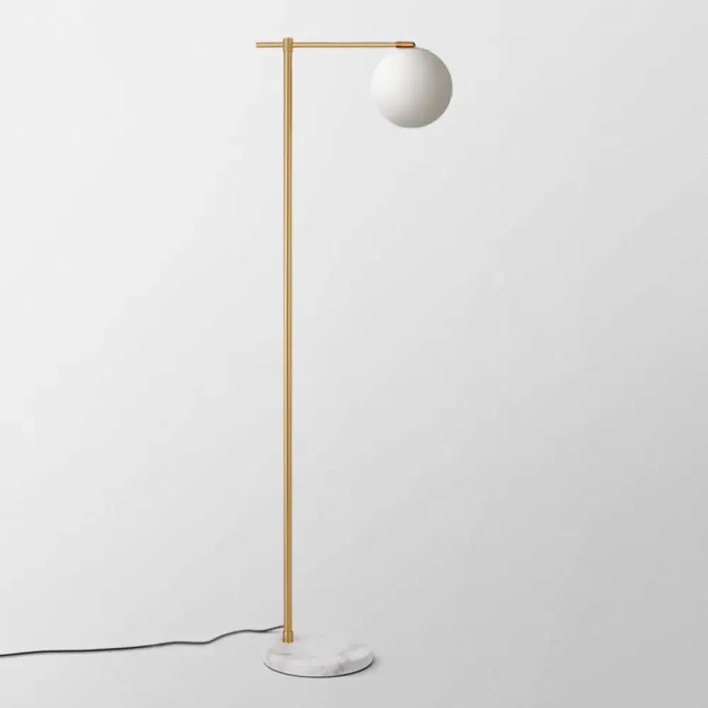 Minimalistic Marble Floor Lamp with Dome Shade - Flat Round Design, 1-Light Standing Lighting for Living Room