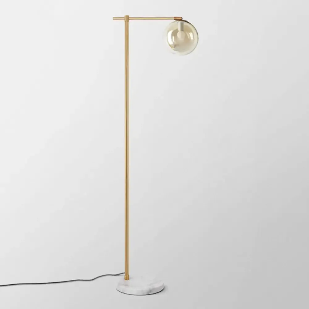 Minimalistic Marble Floor Lamp with Dome Shade - Flat Round Design, 1-Light Standing Lighting for Living Room