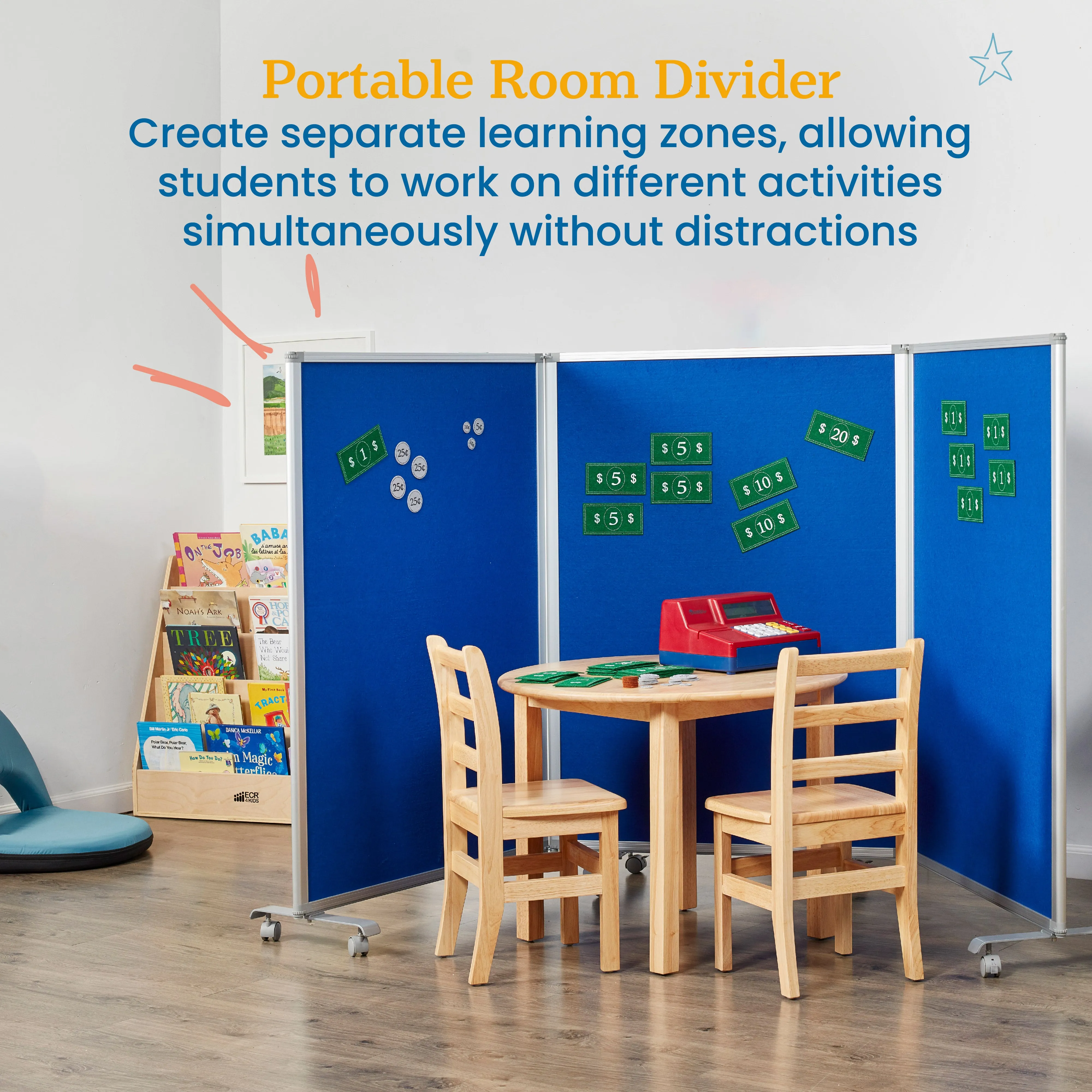 Mobile Dry-Erase and Flannel Room Divider, 3-Panel, School Supplies