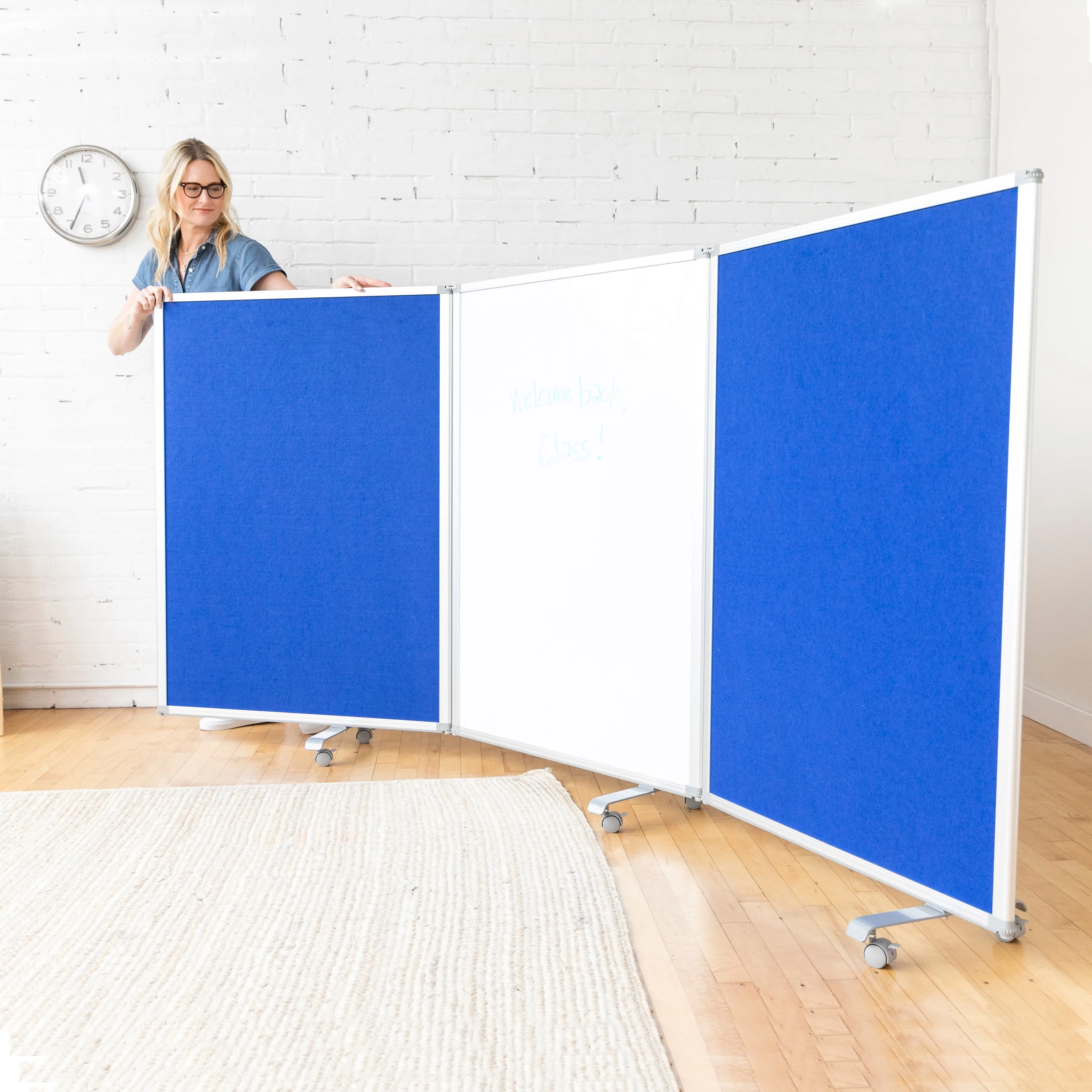 Mobile Dry-Erase and Flannel Room Divider, 3-Panel, School Supplies