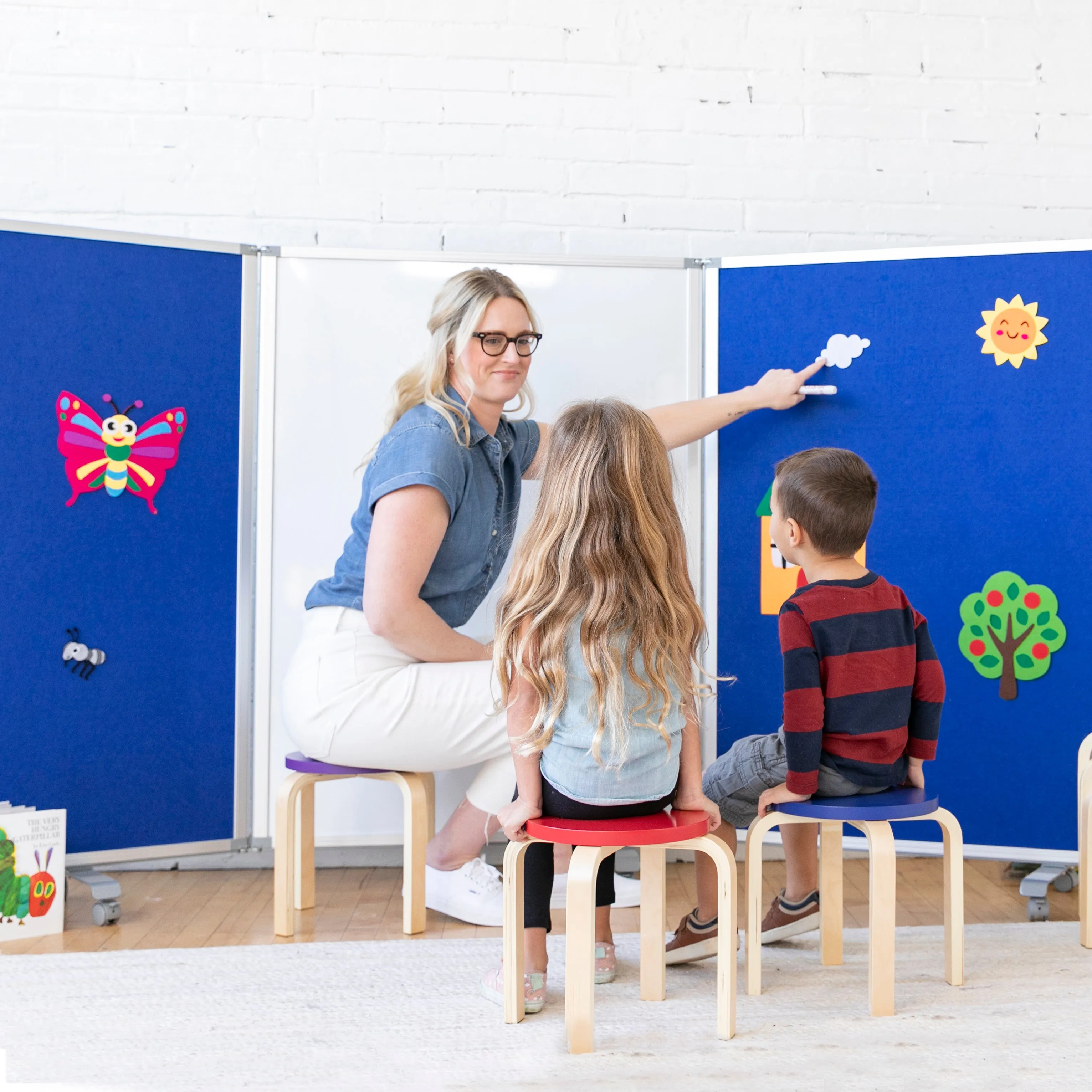 Mobile Dry-Erase and Flannel Room Divider, 3-Panel, School Supplies