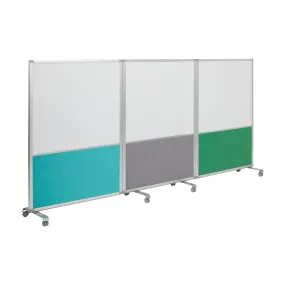 Mobile Dry-Erase and Flannel Split Room Divider, 3-Panel, School Supplies