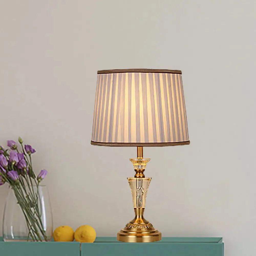 Modern 1-Bulb Gold Cone Nightstand Lamp with Fabric Shade – Perfect for Reading