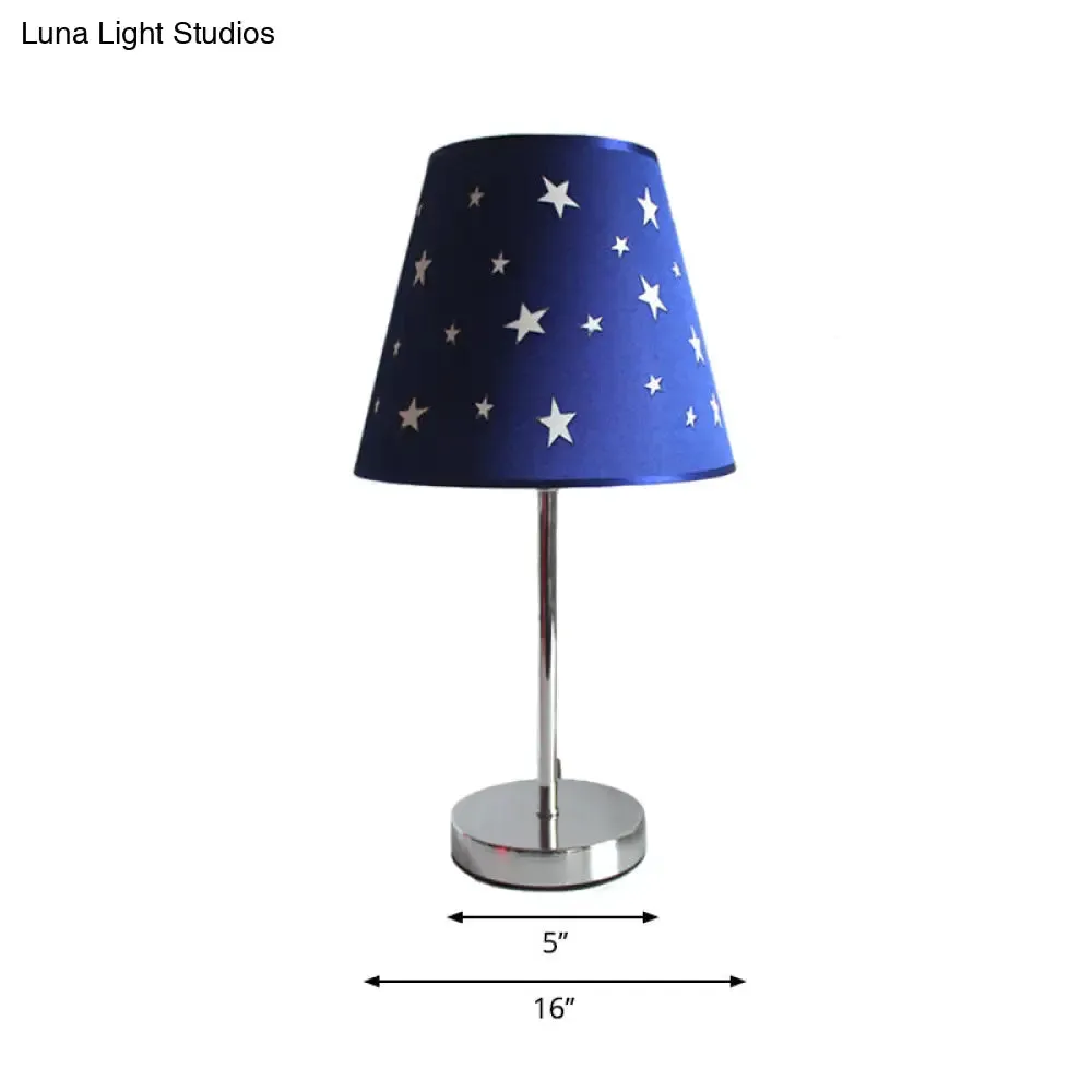 Modern Blue Study Room Desk Light with Starry Shade, Metal Body & Plug-In Cord