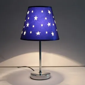 Modern Blue Study Room Desk Light with Starry Shade, Metal Body & Plug-In Cord