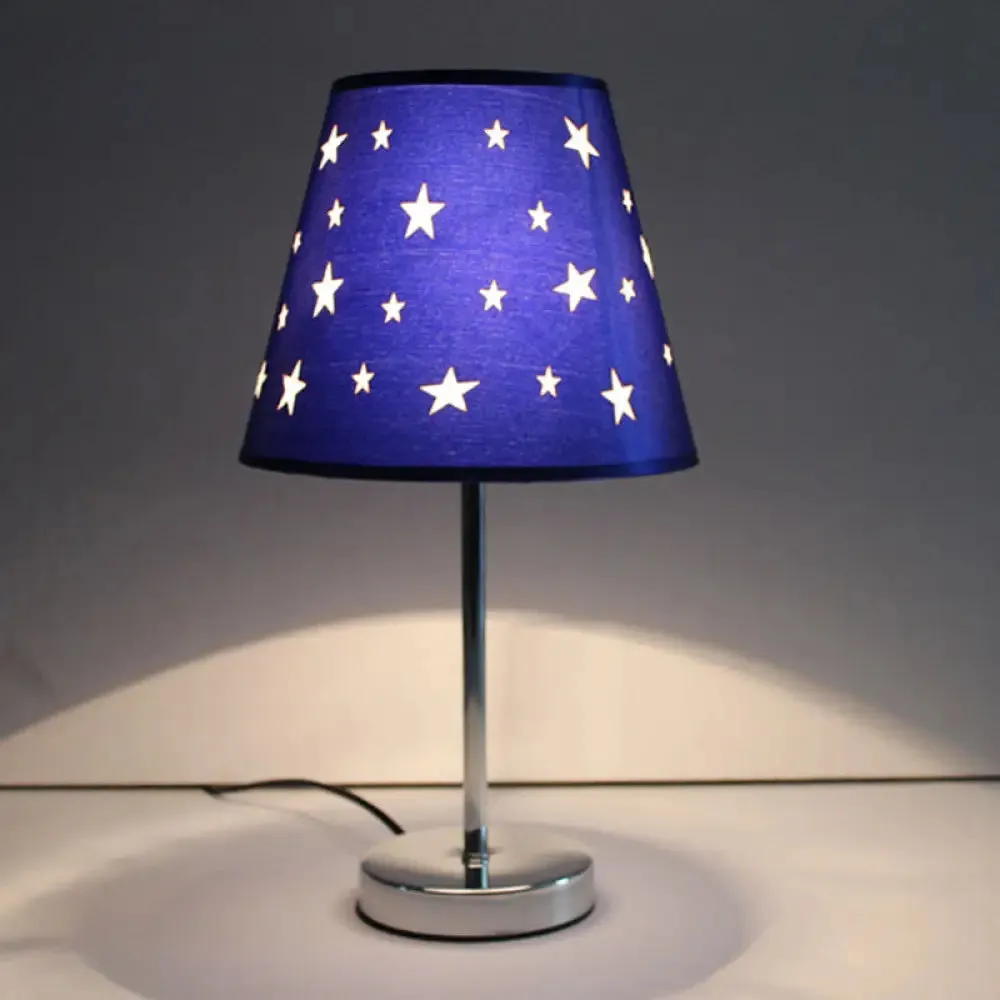 Modern Blue Study Room Desk Light with Starry Shade, Metal Body & Plug-In Cord