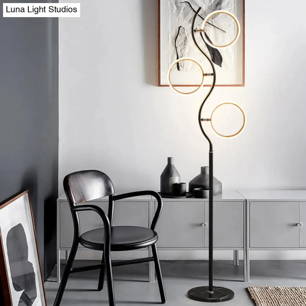 Modern Circular Tree Floor Lamp with Adjustable Metal Head, LED Standing Light (Black/White)