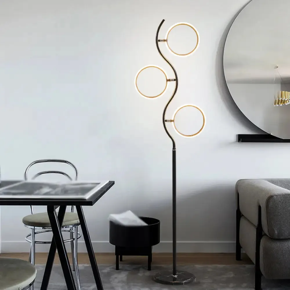 Modern Circular Tree Floor Lamp with Adjustable Metal Head, LED Standing Light (Black/White)