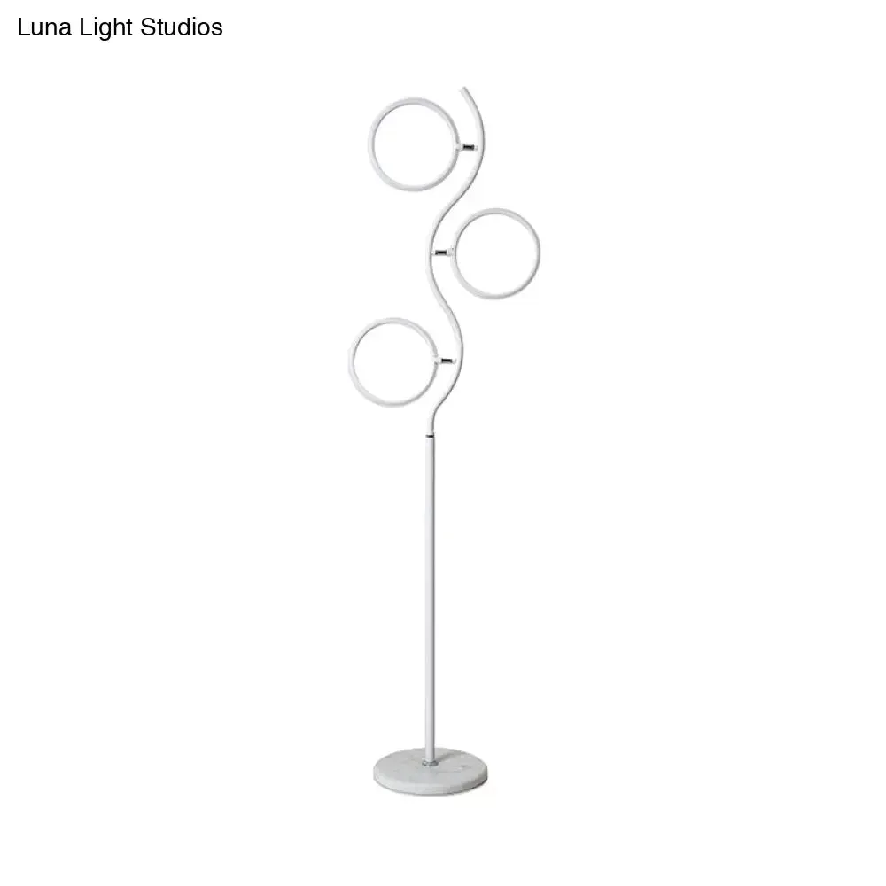 Modern Circular Tree Floor Lamp with Adjustable Metal Head, LED Standing Light (Black/White)