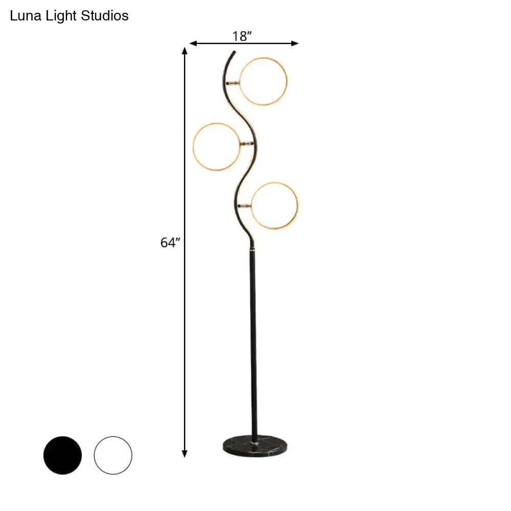 Modern Circular Tree Floor Lamp with Adjustable Metal Head, LED Standing Light (Black/White)