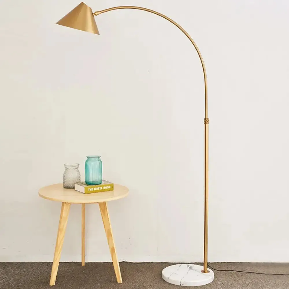 Modern Conical Reading Floor Lamp with Arched Stand - 1-Light Gold Finish