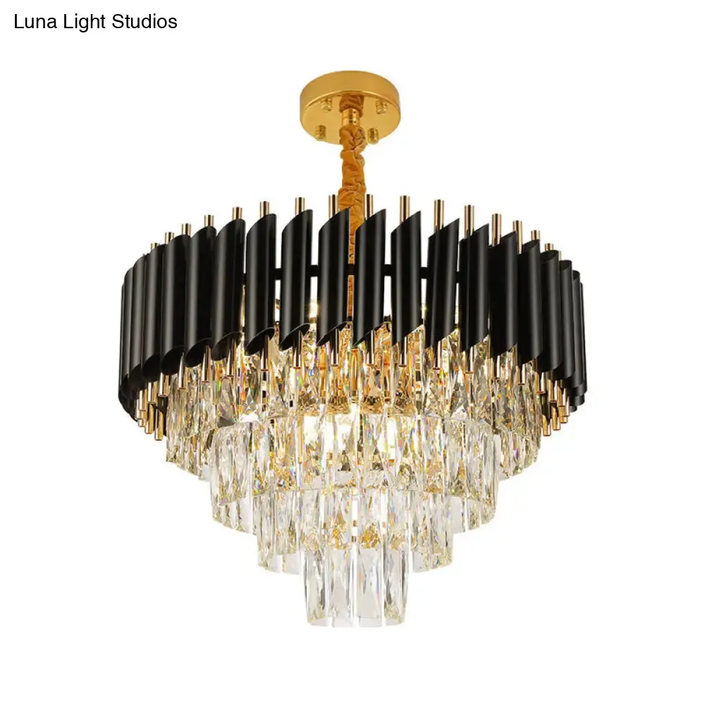 Modern Crystal Pendant Chandelier with Multi-Lights & Black Shade - Circular Hanging Light Kit