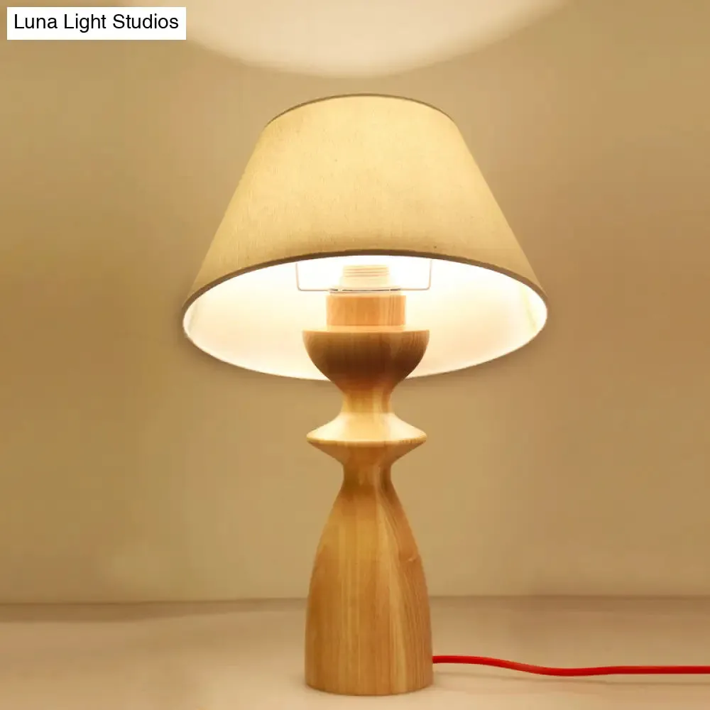 Modern Fabric Barrel Table Light with White Urn Wood Base - Ideal for Study Room or Reading Nook