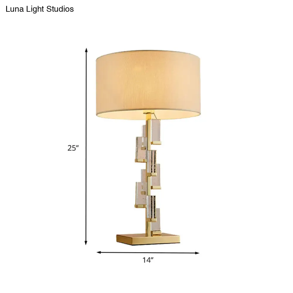 Modern Gold Bedside Lamp with Cylinder Fabric Shade - Stylish Task Lighting