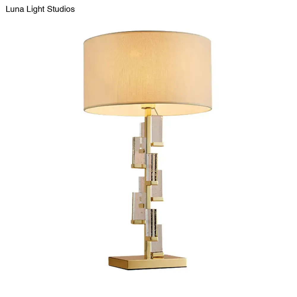 Modern Gold Bedside Lamp with Cylinder Fabric Shade - Stylish Task Lighting