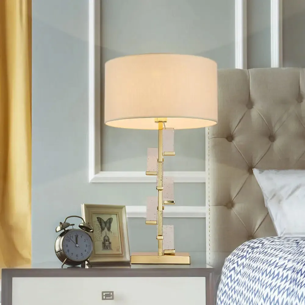 Modern Gold Bedside Lamp with Cylinder Fabric Shade - Stylish Task Lighting