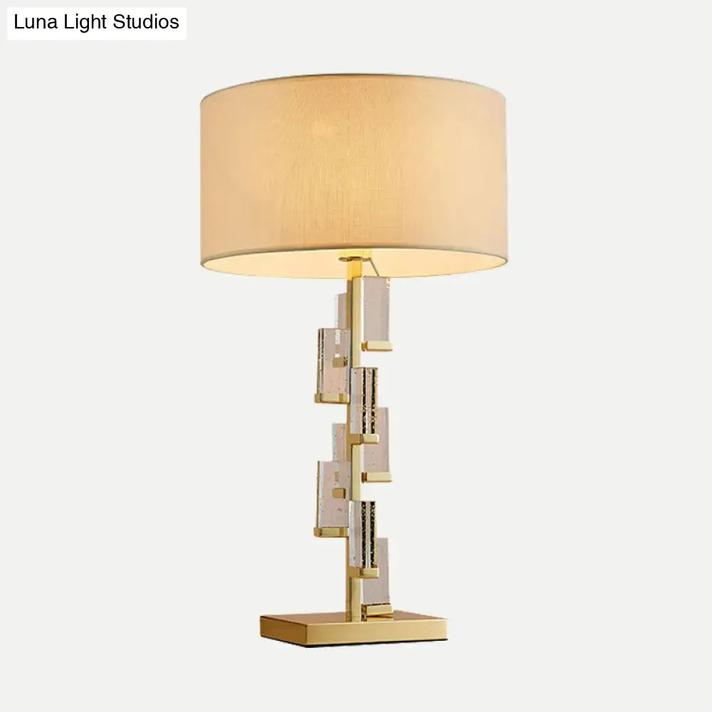 Modern Gold Bedside Lamp with Cylinder Fabric Shade - Stylish Task Lighting