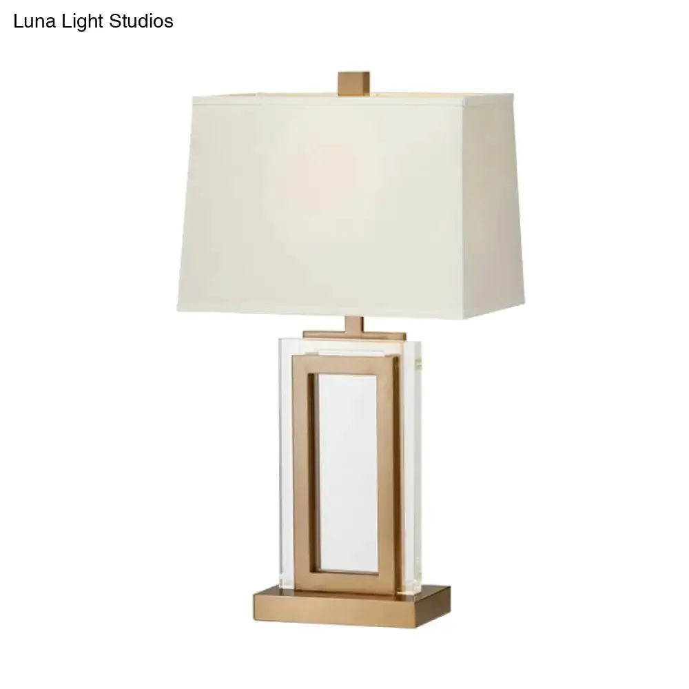 Modern Gold Fabric Desk Lamp - Small Bedside Table Light with Trapezoid Shade